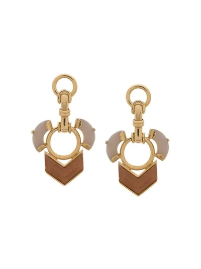 Wouters & Hendrix Sunstone And Grey Agate Earrings In Gold