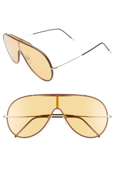 Tom Ford Mack 137mm Shield Sunglasses In Rose Gold/ Yellow/ Brown