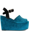 Tu Es Mon Tresor Velour Platform Sandals In Blue