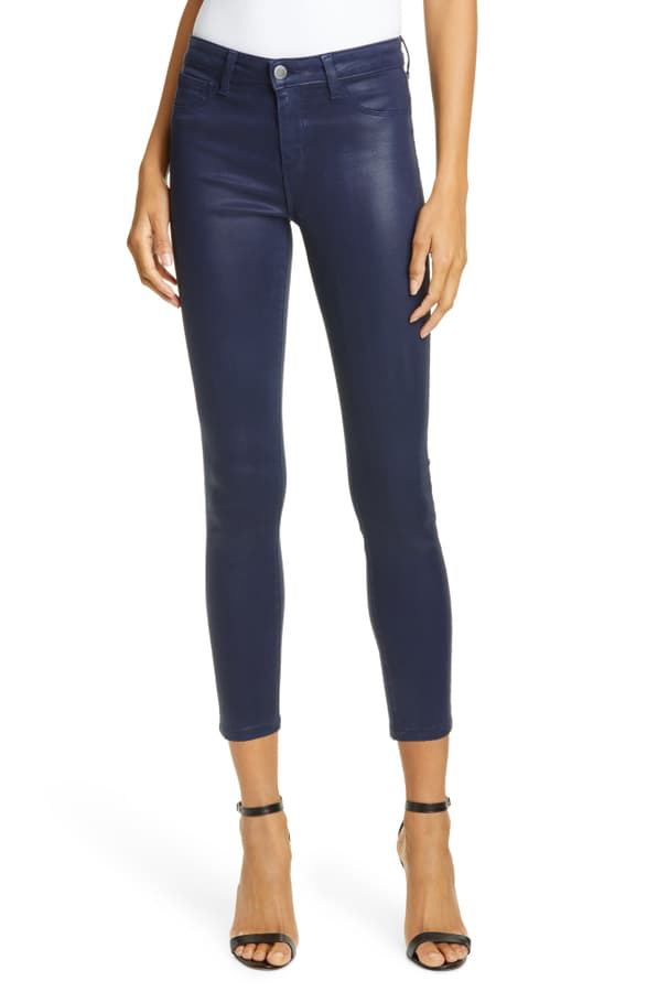 L Agence Margot Coated Crop Skinny Jeans In Navy Coated ModeSens