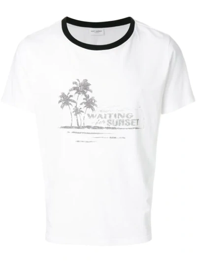 Saint Laurent Distressed-effect Printed Ringer T-shirt In White