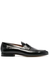 Santoni Bologna Leather Penny Loafers In Black