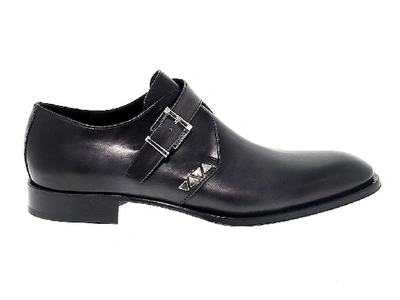 Cesare Paciotti Black Leather Monk Strap Shoes