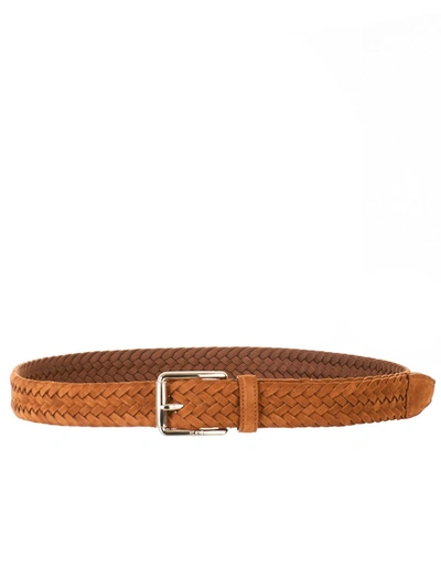 Tod's Chestnut Woven Suede Belt In Brown