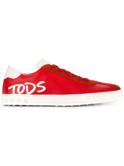 Tod's Sneakers With Logo Patch In Red,white