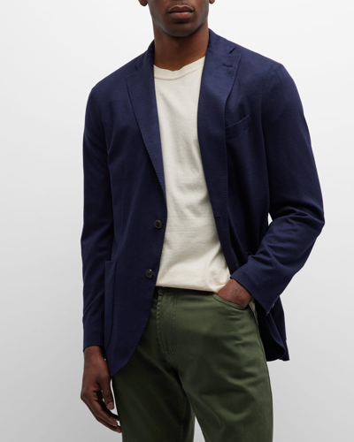 Boglioli Herringbone Single-breasted Blazer In Dark Blue