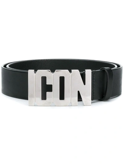 Dsquared2 35mm Icon Buckle Leather Belt In Black