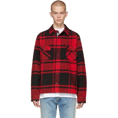 Off-white Fuchsia Stencil Cotton Flannel Shirt In Red