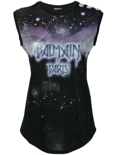 Balmain Printed Sleeveless T-shirt In Black,silver