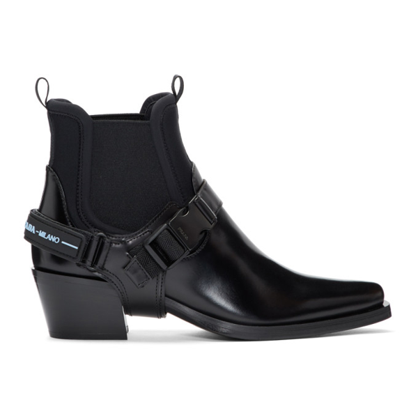prada leather and neoprene ankle boots