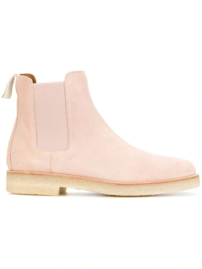 Common Projects Pink Suede Ankle Boots | ModeSens