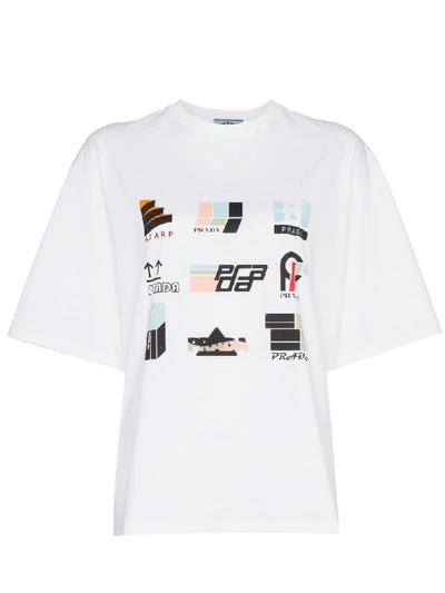 Prada Multicolour Print Short Sleeve T-shirt In White