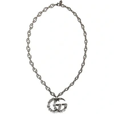 Gucci Gg Crystal-embellished Pendant Necklace In Silver