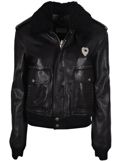 Saint Laurent Shearling Leather Jacket In Black
