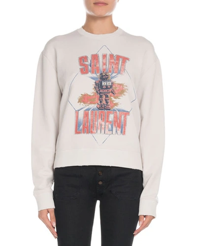 Saint Laurent Crewneck Robot-graphic Sweatshirt In White