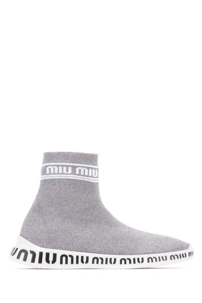 Miu Miu Women's Grey Fabric Slip On Sneakers
