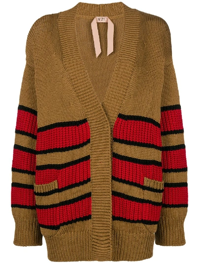N°21 Oversized Striped Cardigan In Brown