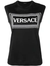Versace Logo Embroidered Tank Top In Black & White