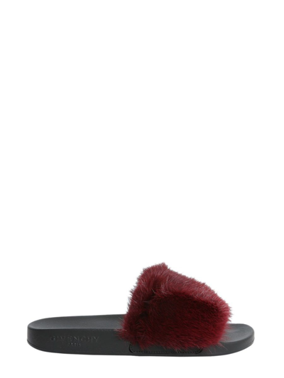 Givenchy Burgundy Mink Slide Sandals In Red