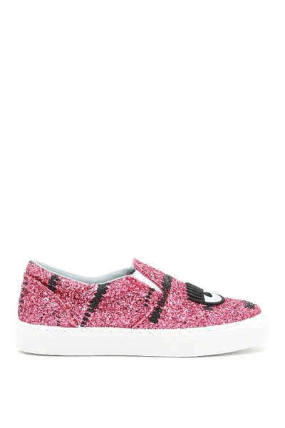 Chiara Ferragni Pink Glitter Slip On Sneakers
