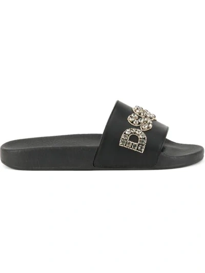 Dsquared2 Slide Sandals With Embellished Logo In Black