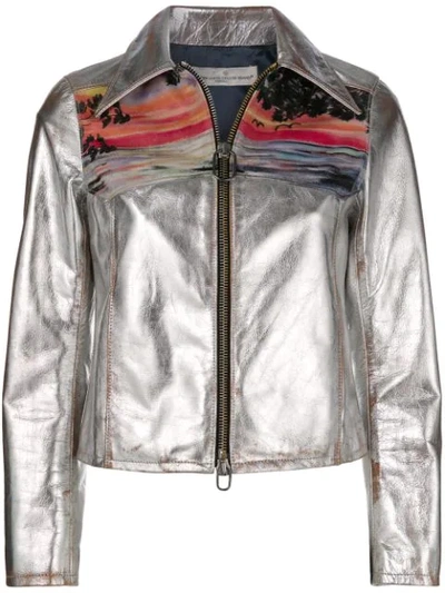 Golden Goose Mira Metallic Leather Jacket In Silver