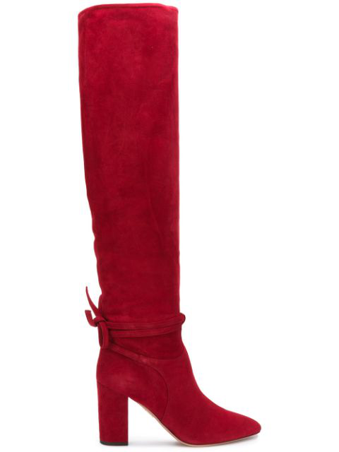 red suede knee high boots