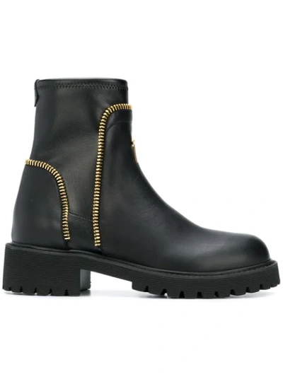 Giuseppe Zanotti Stretch Leather Boot With Zips Carly In Black