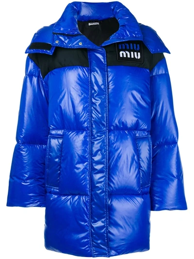 Miu Miu Blue Oversized Down Jacket In Bluette
