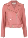 Michael Michael Kors Crinkled Leather Biker Jacket In Pink