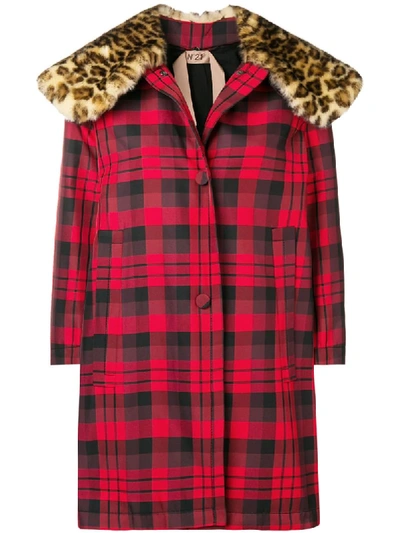 N°21 Nº21 Faux Fur-collar Checked Coat - Red