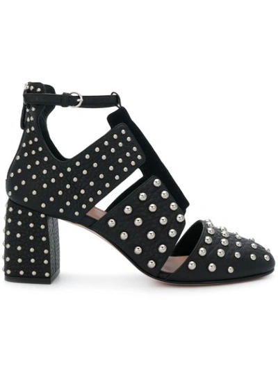 Red Valentino Studs Black Suede And Leather Sandals
