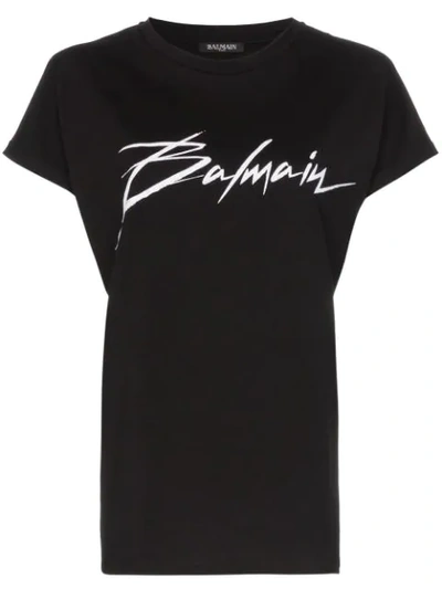 Balmain Logo Printed Cotton Jersey T-shirt In Eab Black