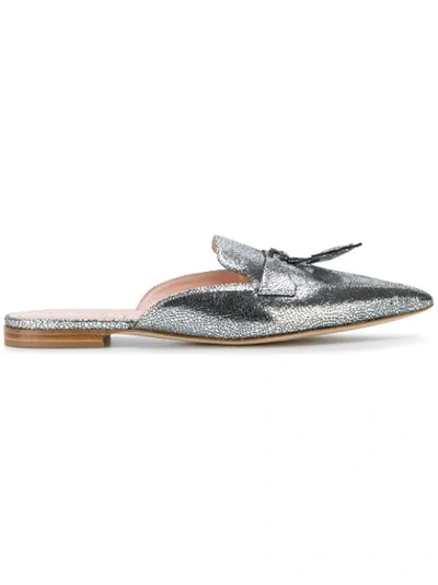 Alberta Ferretti 10mm Mia Crackled Metallic Leather Mules In Silver