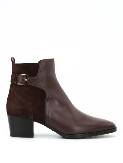 Tod's Leather And Suede Ankle Boots In Brown