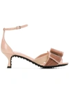 Tod's Bow-embellished Velvet And Patent-leather Sandals In Light Pink