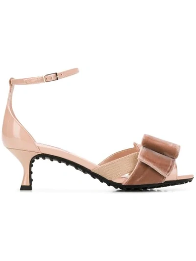 Tod's Bow-embellished Velvet And Patent-leather Sandals In Light Pink