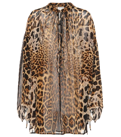 Saint Laurent Leopard-printed Silk Top In Animal Print
