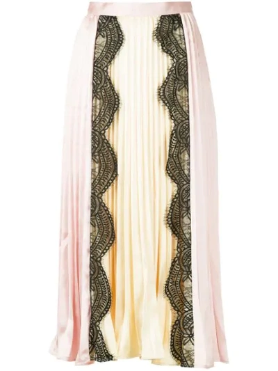 Self-portrait Lace Panel Pleated Maxi Skirt In Multicolor