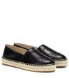 Prada Slip-on Leather Logo Espadrilles In Black