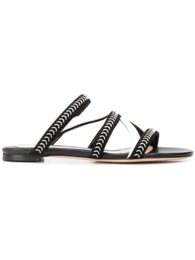 Alexander Mcqueen Flat Slide Sandals With Chain Detail In Black/ivory