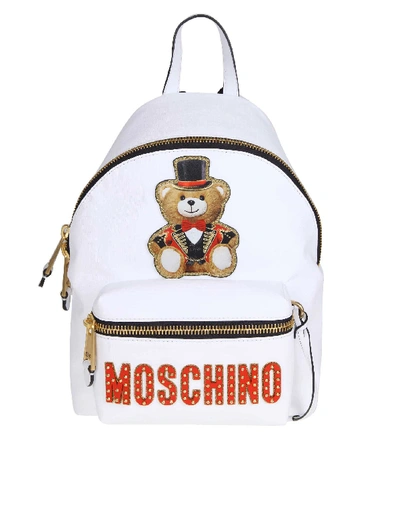 Moschino White Leather Backpack