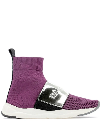 Balmain Purple Fabric Ankle Boots