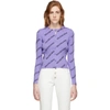 Balenciaga Logo Print Rib Knit Cardigan In Purple