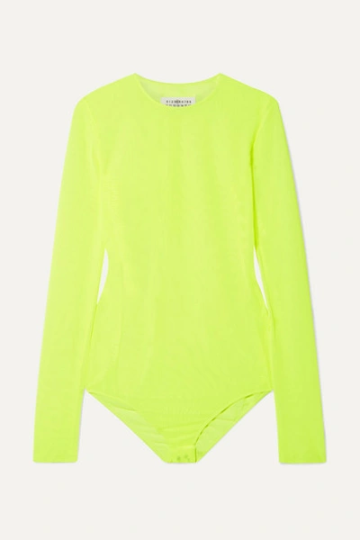 Maison Margiela Sheer Stretch Tulle Bodysuit In Yellow