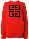 Givenchy Logo Intarsia Cotton Knit Sweater In Red