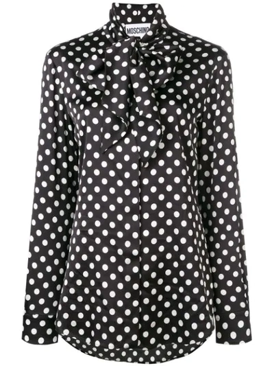 Moschino Pussy-bow Polka-dot Charmeuse Blouse In Black