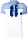 Prada Polo Shirt With Ruffles And Logo Patch In White,light Blue,blue