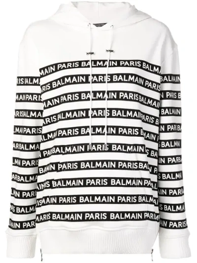 Balmain Kapuzenpullover Mit Logo In Black, White