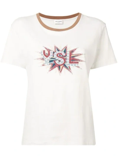 Saint Laurent Printed Cotton Jersey T-shirt In White